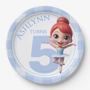 Custom 3D Cute Blue Ballerina Girls Birthday Paper Plate