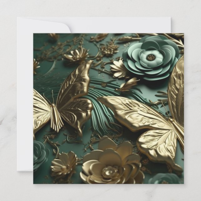 Custom 3D Deep Green Flowers & Gold Butterflies (Front)