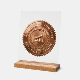 Custom 3D editable Copper foil certificate seal Acrylic Sign