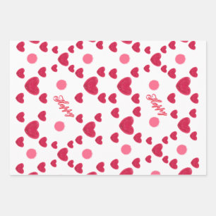 Custom 3D Jelly Hearts & Polka Dots Cute Pattern Wrapping Paper Sheet