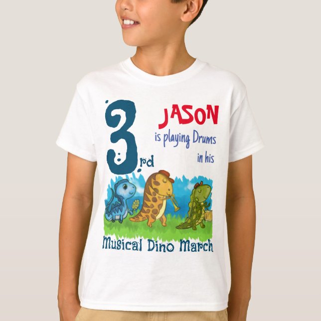 Custom 3rd Birthday Musical Dino March T-Shirt (Front)
