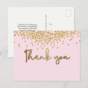 Custom 40th birthday Gold confetti Blush Pink Postcard