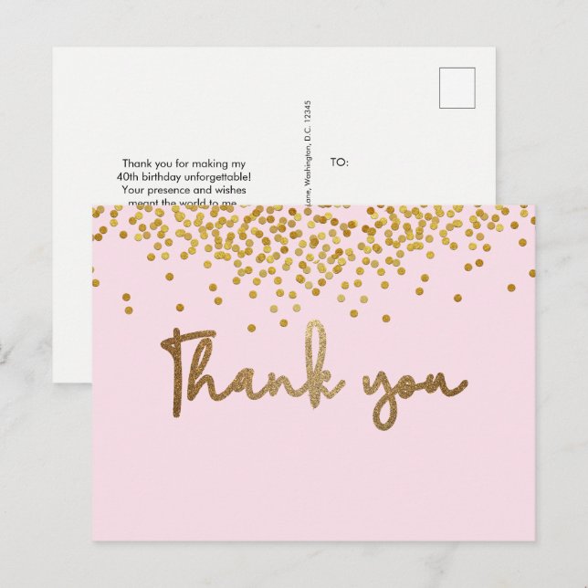Custom 40th birthday Gold confetti Blush Pink Postcard (Front/Back)