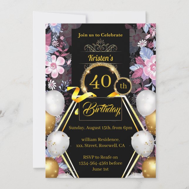 Custom 40th Birthday Invitation (Front)