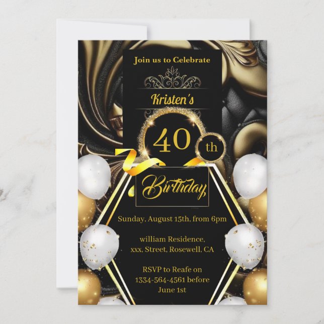 Custom 40th Birthday Invitation (Front)