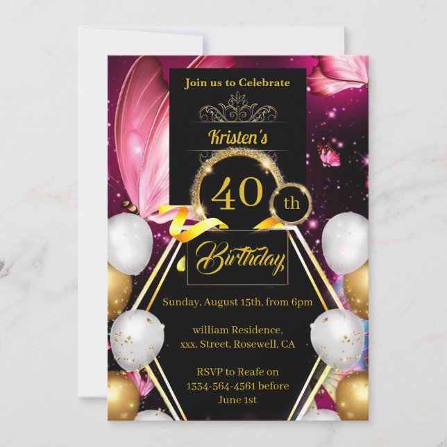 Custom 40th Birthday Invitation (Front)