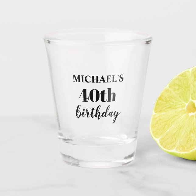 Custom 40th Birthday Party Favour Shot Glass (Front)