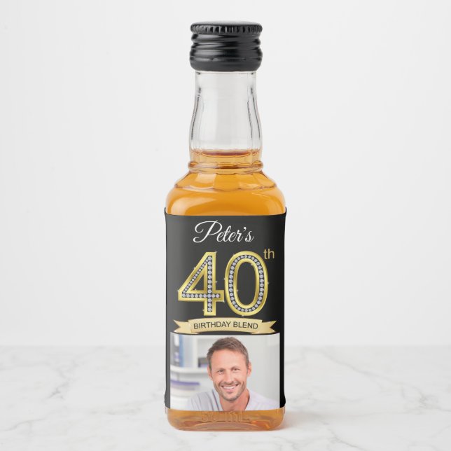 Custom 40th Birthday Party Mini Liquor Favour Labe Liquor Bottle Label (Front)
