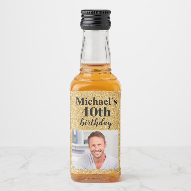 Custom 40th Birthday Party Mini Liquor Favour Labe Liquor Bottle Label (Front)