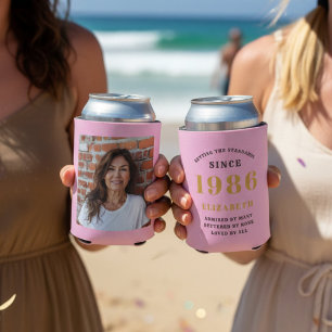 Custom 40th Birthday Pink Gold With Photo Can Cooler