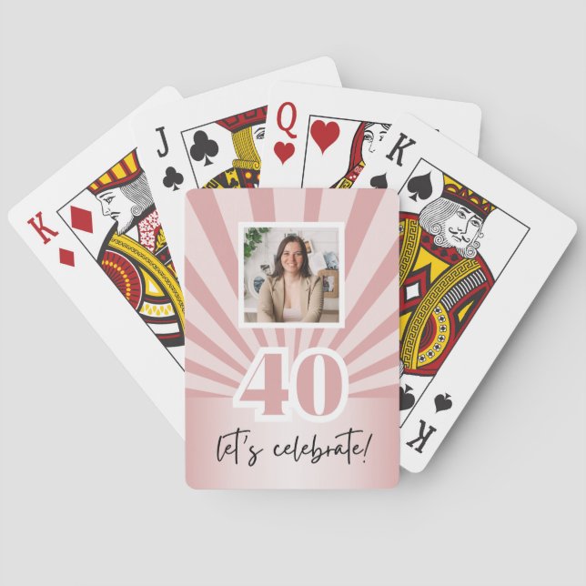 Custom 40th birthday pink stripe  playing cards (Back)
