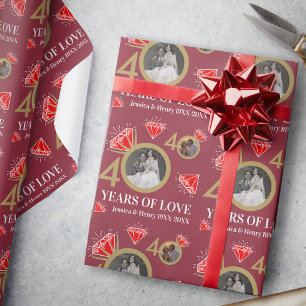 Custom 40th Wedding Anniversary now and then photo Wrapping Paper