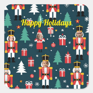 custom 4 face photo Christmas nutcracker Square Sticker
