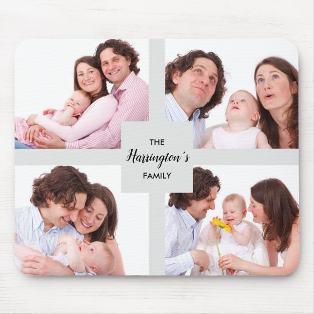 Custom 4 Family Photos Collage Rectangle Frame Mouse Pad (Front)