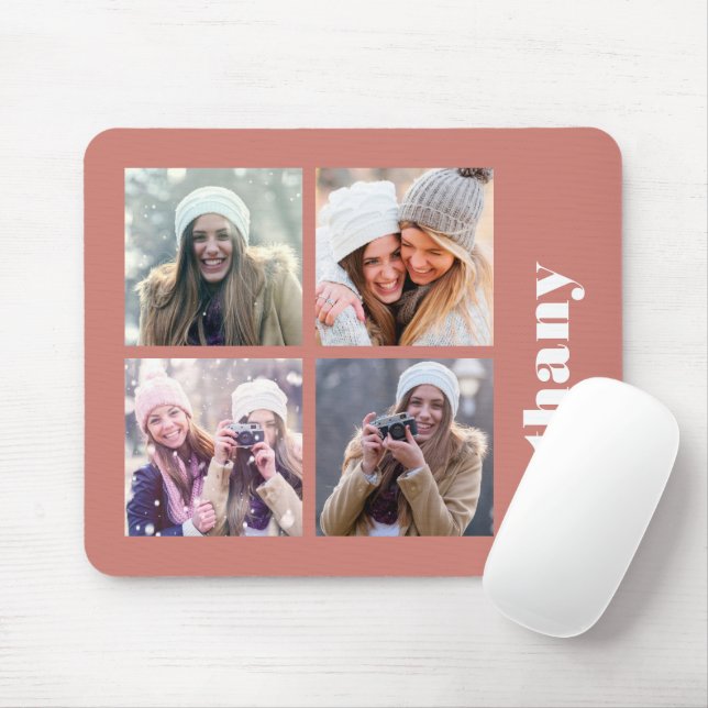 Custom 4-Photo Chunky Monogram Terracotta Mouse Pad (With Mouse)