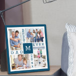 Custom 4 Photo Collage Best Dad Ever Blue & White Plaque<br><div class="desc">Custom Photo Plaque with 4 photo collage for the Best Dad Ever. The template is set up ready for you to add 4 of your favourite photos, the year and initial. A great gift for father's day, a birthday or as a keepsake of an event or personal achievement. The design...</div>