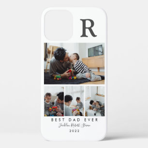 Custom 4 Photo Collage Best Dad Ever Monogrammed iPhone 12 Case