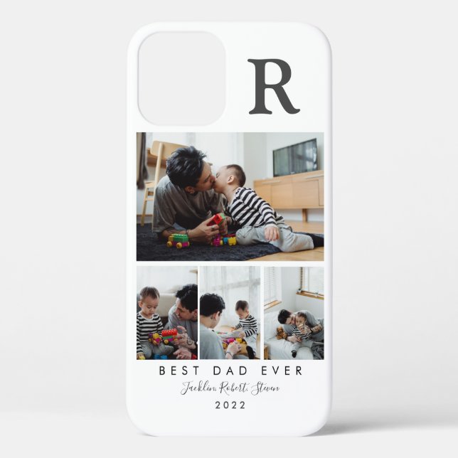 Custom 4 Photo Collage Best Dad Ever Monogrammed Case-Mate iPhone Case (Back)