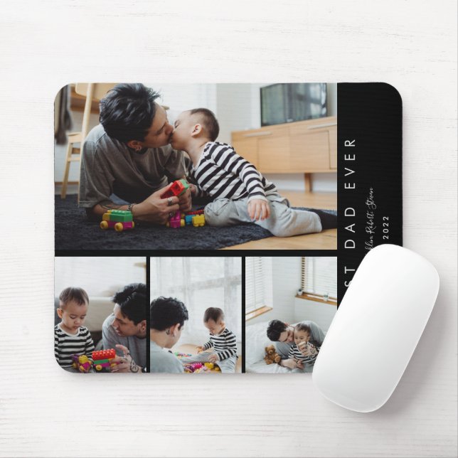 Custom 4 Photo Collage Best Dad Ever Monogrammed Mouse Pad (With Mouse)