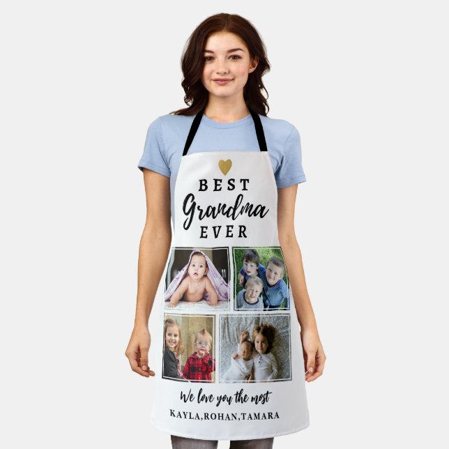 Custom 4 Photo Collage Best Grandma Ever  Apron (Worn)