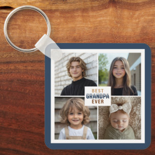 Custom 4 Photo Collage Best Grandpa Ever Keychain