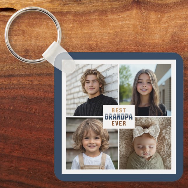 Custom 4 Photo Collage Best Grandpa Ever Keychain (Front)