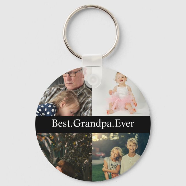 Custom 4 Photo Collage Best Grandpa Ever Keychain (Front)