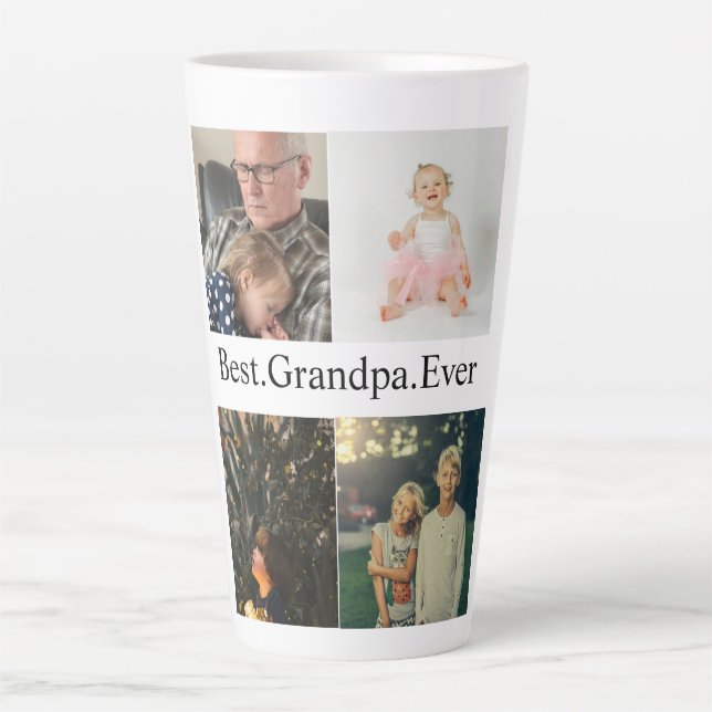 Custom 4 Photo Collage Best Grandpa Ever Latte Mug (Front)