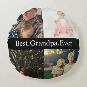 Custom 4 Photo Collage Best Grandpa Ever Round Pillow