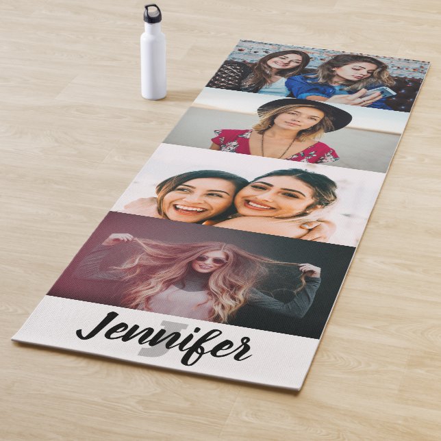 Custom 4 Photo Collage Custom Name and Monogram Yoga Mat (In Situ)
