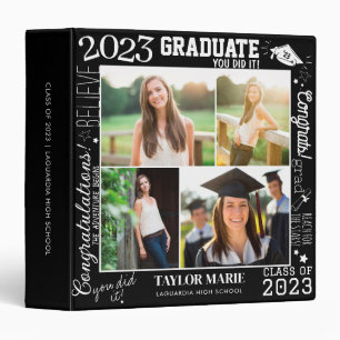 Custom 4 Photo Collage Graduation 2023 Black Binder