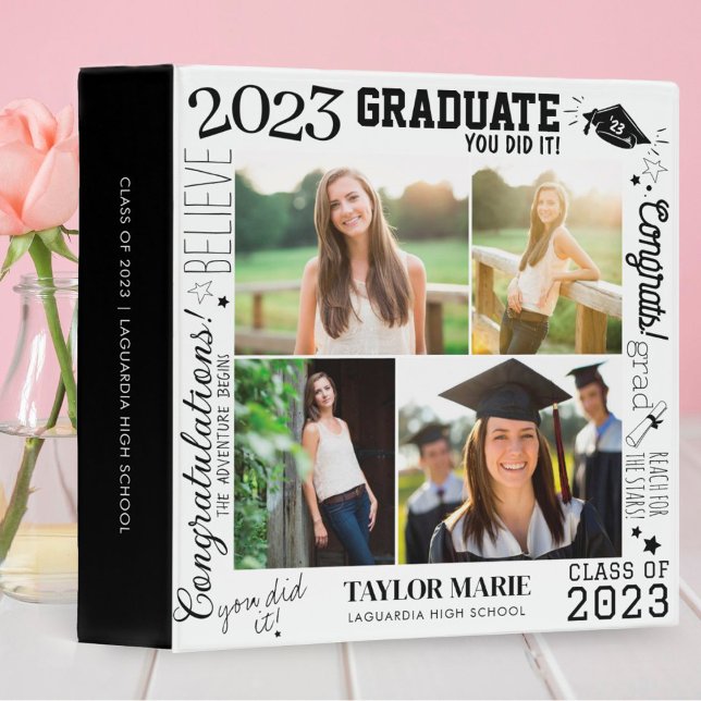 Custom 4 Photo Collage Graduation 2023 White Binder (Creator Uploaded)