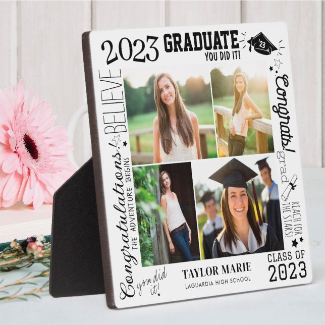 Custom 4 Photo Collage Graduation 2023 White Plaque (Creator Uploaded)