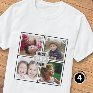 Custom 4 Photo Collage Grey Best Pop Ever T-Shirt