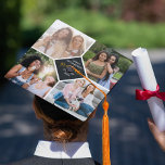 Custom 4 Photo Collage Grid Gold Graduate Graduation Cap Topper<br><div class="desc">Custom photo collage graduation cap topper. The photo template is set up for you to add 4 of your favourite pictures of you, your besties and reminders of fun times during your study years. In the centre, "graduate" is hand lettered with gold effect typography, whilst your name and class year...</div>