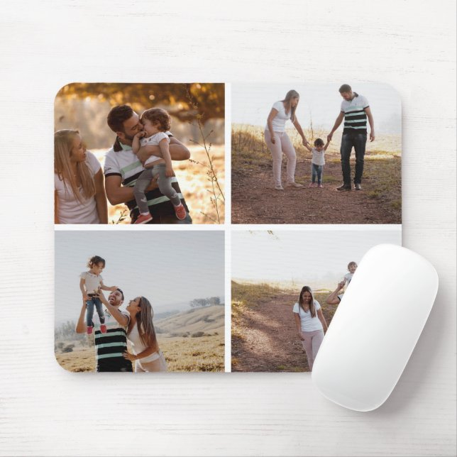 Custom 4 Photo Collage Laptop Sleeves Mouse Pad (With Mouse)