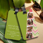 Custom 4 Photo Collage Lime and Coral Chevrons Luggage Tag<br><div class="desc">A great way to display your square photos from your online account.  A fun zig zag stripe design highlights the pics.</div>