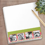 Custom 4 Photo Collage Lime and Coral Chevrons Notepad<br><div class="desc">A great way to display your square photos from your online account. A fun zig zag stripe design highlights the pics.</div>