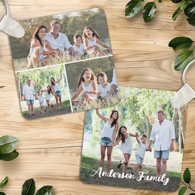 Custom 4 Photo Collage Modern Family Personalized Keychain (Creator Uploaded)