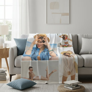 Custom 4 Photo Collage Personalized Cozy Fleece Blanket