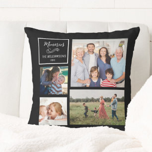 Custom 4 Photo Collage Personalized Modern Family Throw Pillow
