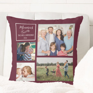 Custom 4 Photo Collage Personalized Modern Family Throw Pillow