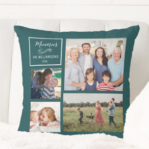 Custom 4 Photo Collage Personalized Modern Family Throw Pillow