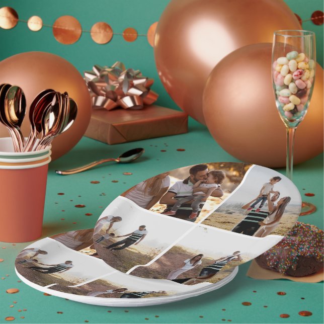 Custom 4 Photo Collage Personalized Paper Plates (Multi)
