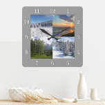 Custom 4 Photo Collage Personalized Square Wall Clock<br><div class="desc">Upload your photos, and easily create your personalized photo collage wall clock. Click CUSTOMIZE FURTHER to change the square frame colour. You can TRANSFER this DESIGN on other Zazzle products and adjust it to fit most of the Zazzle items. Standard Studio designs are made in high-resolution vector graphics for a...</div>