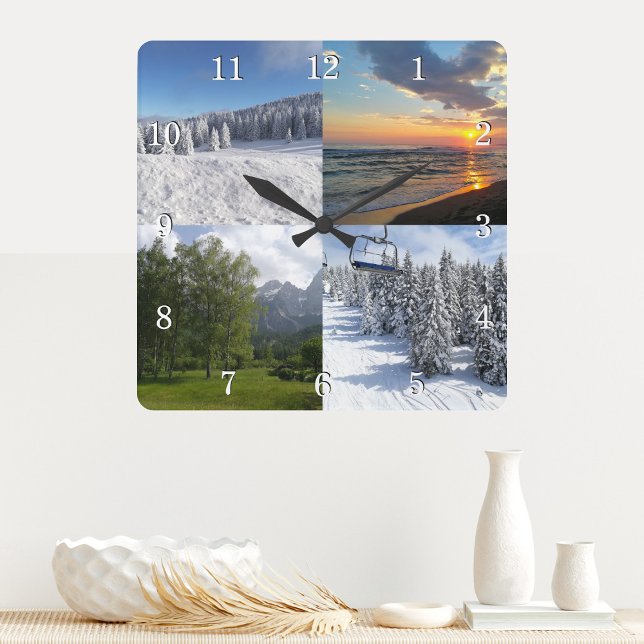Custom 4 Photo Collage Personalized Square Wall Clock (Creator Uploaded)