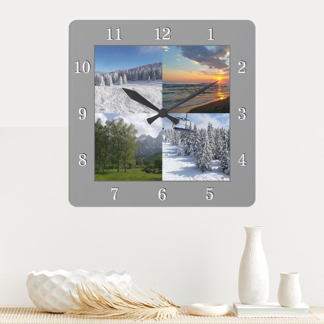 Custom 4 Photo Collage Personalized Square Wall Clock (Creator Uploaded)