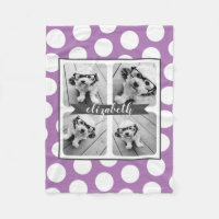 Custom 4 Photo Collage Purple Polka Dot Grey Name