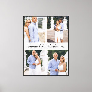 Custom 4 Photo Collage Script Names Stretched Canvas Print