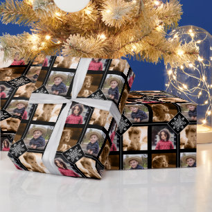Custom 4 Photo Collage Snowflake Christmas Wrapping Paper